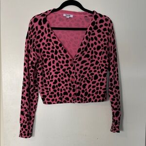 525 America Pink and Black Leopard Cardigan